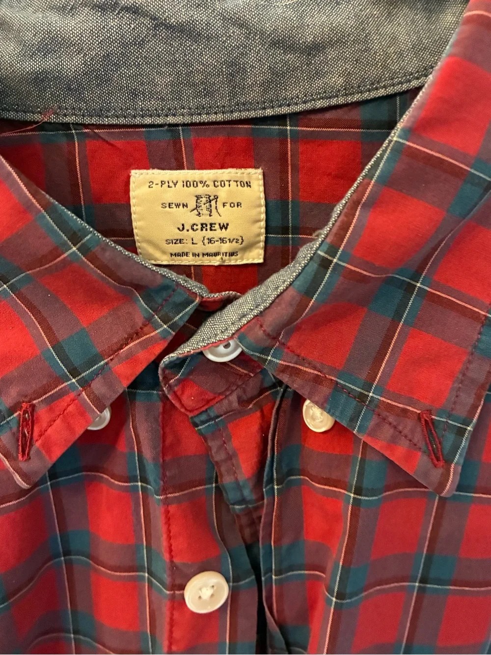 J.Crew Men’s Red Plaid 100% Cotton Button Down Shirt Size Large